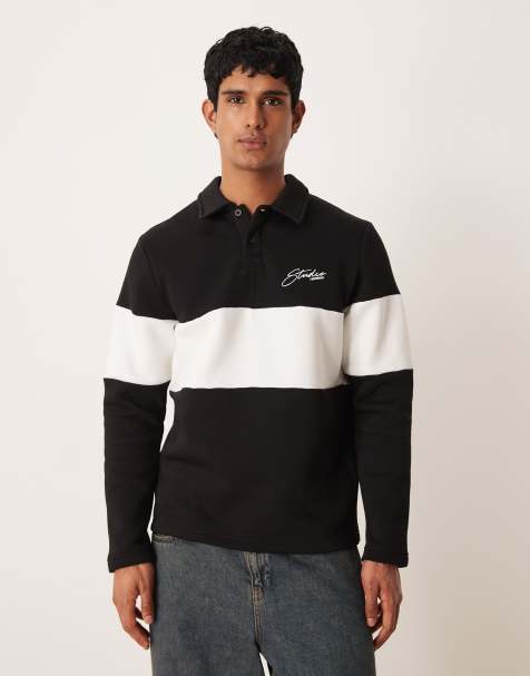 ASOS DEISIGN polo with colour blocking and embroidery in black