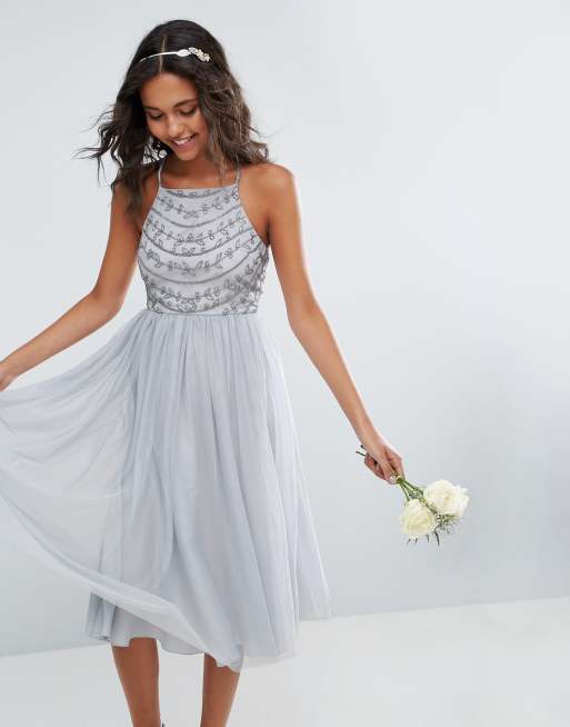 Asos design embellished open clearance back tulle midi dress