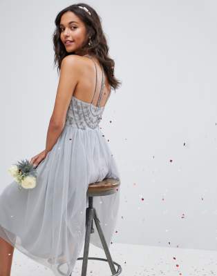 ASOS Delicate Beaded Strappy Back Midi Dress