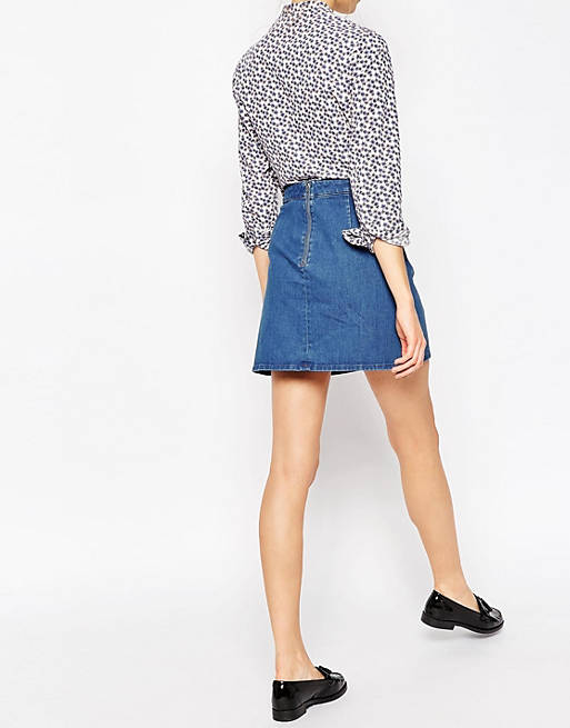 Denim A-Line Mini Skirt in Blue |