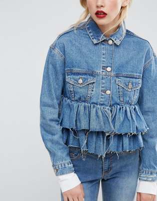 blue jean jacket with ruffles
