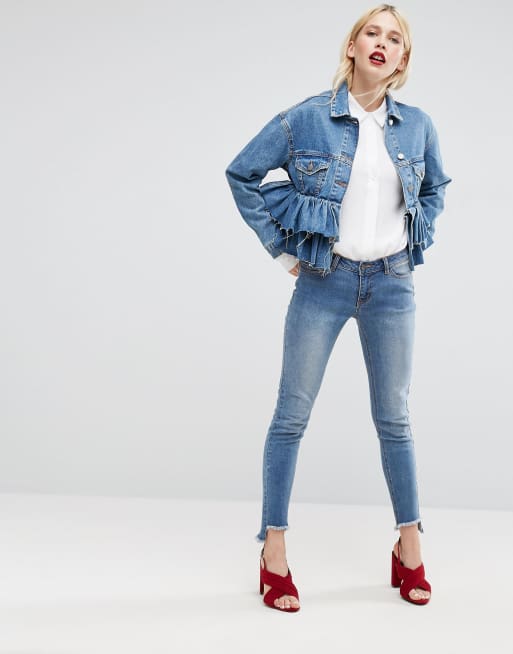 Ruffle Raw Trim Denim Jacket