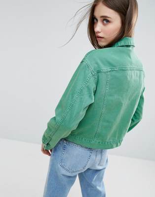 cropped green denim jacket