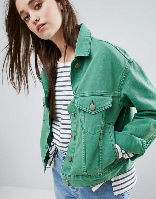 Green contrast stitch deals denim jacket