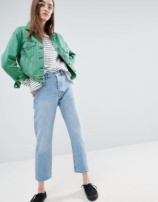 green contrast stitch denim jacket