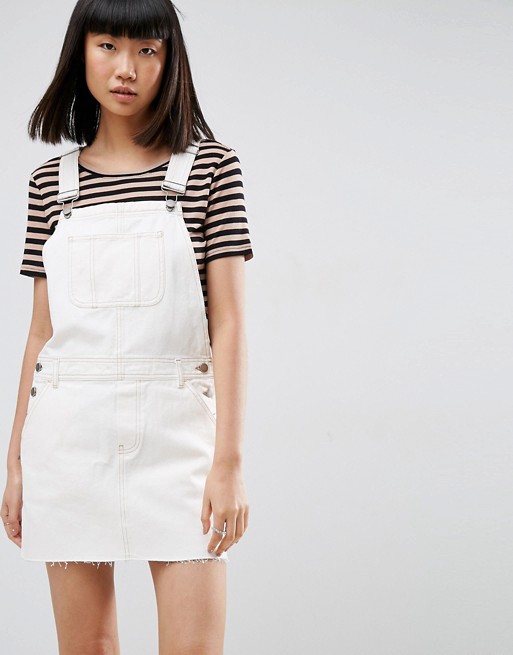 ASOS | ASOS Denim Dungaree Dress in Off White With Tobacco Stitch