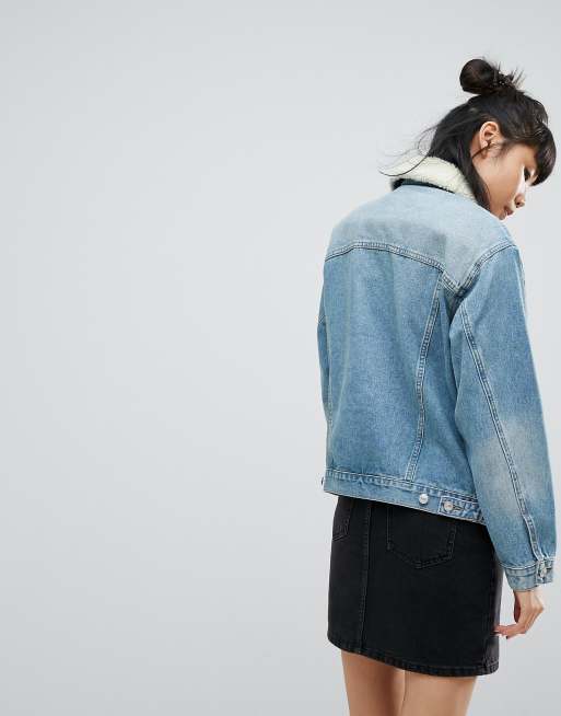 ASOS - Denim jack met imitatiebont in zwarte wassing, 2 van 4
