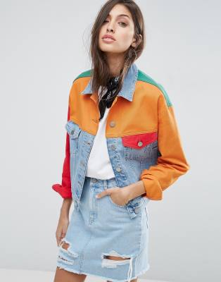 multi colored jean jacket