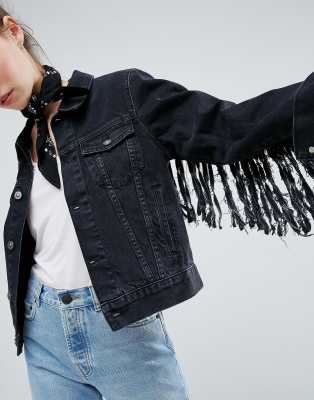 fringe black denim jacket