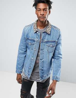 leopard collar denim jacket