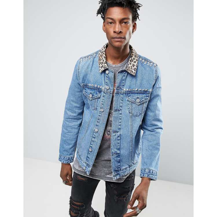 Leopard print denim jacket mens sale