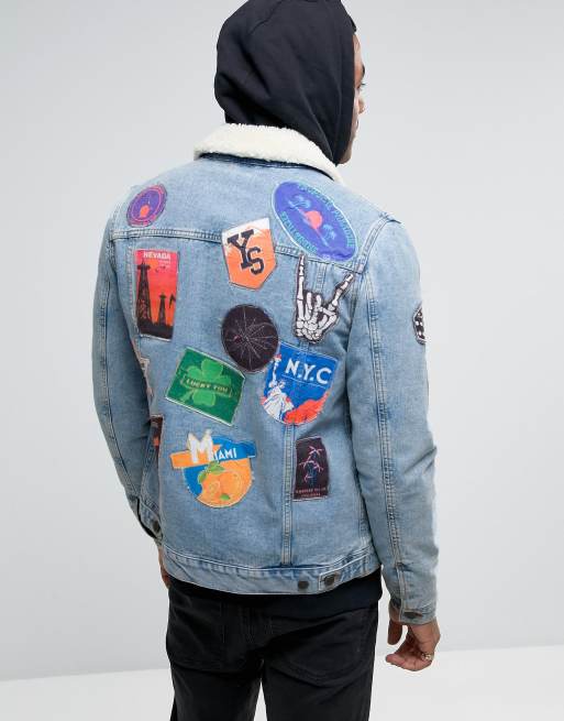 Denim jacket with 2025 badges mens