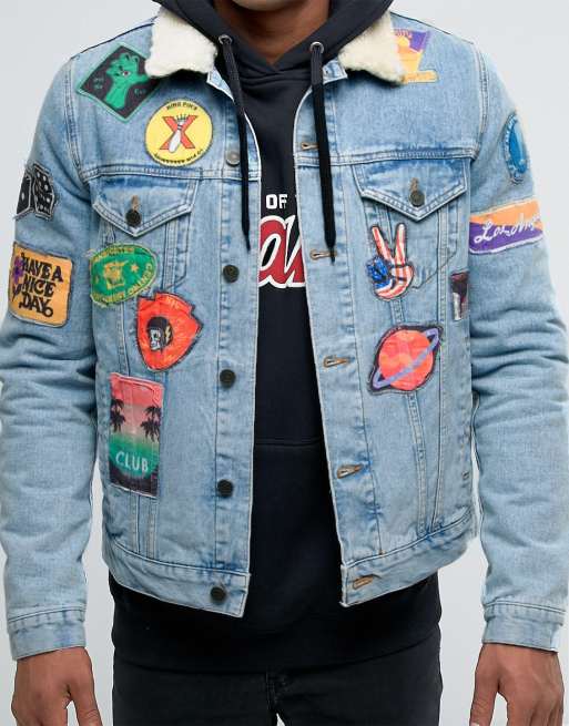 Denim jacket with hot sale patches mens