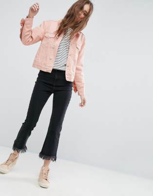 pink ruffle denim jacket