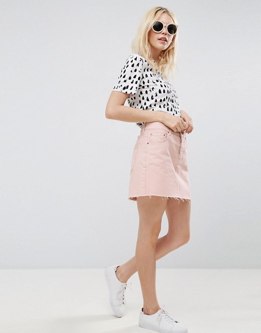 ASOS | ASOS Denim Low Rise Skirt in Washed Pink