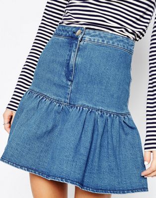 blue jean ruffle skirt
