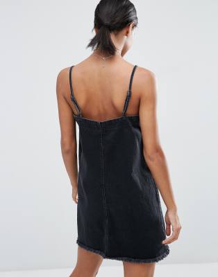 black denim slip dress