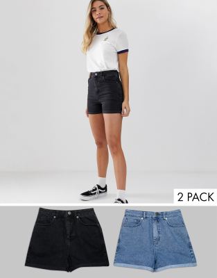 ASOS Denim Mom Shorts in Washed Black and Mid Blue 2 PACK SAVE 14%