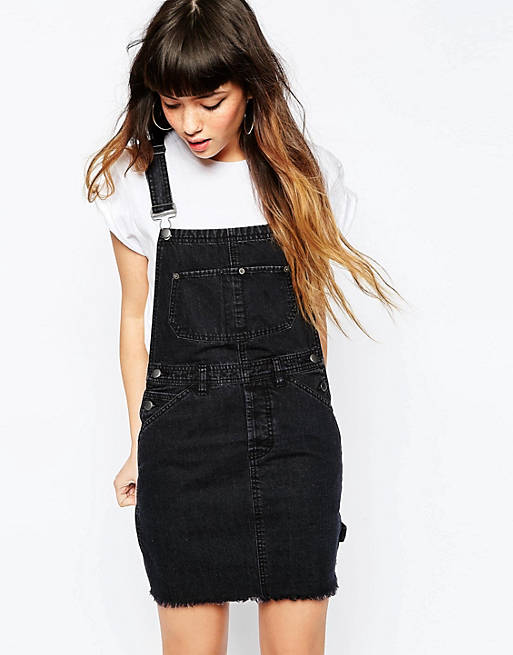ASOS Denim Overall Dress in Washed Black