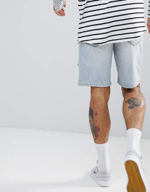 ASOS Denim - Pantaloncini di jeans slim lavaggio chiaro molto strappati, 2 di 4