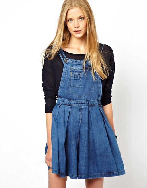 ASOS | ASOS Denim Pinafore Dress with Pleated Skirt in Vintage Wash