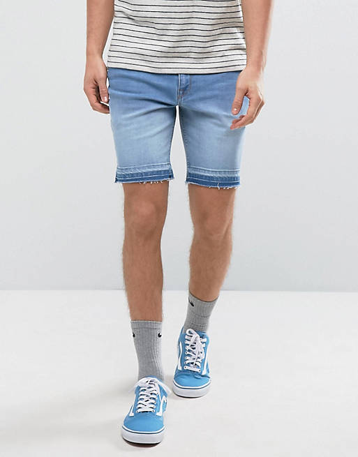 ASOS Denim Shorts In Skinny Light Blue With Dipped Released Hem | ASOS