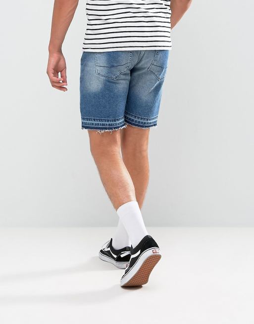 ASOS Denim Shorts In Slim Mid Wash Blue With Cut And Sew Detail, 2 of 4