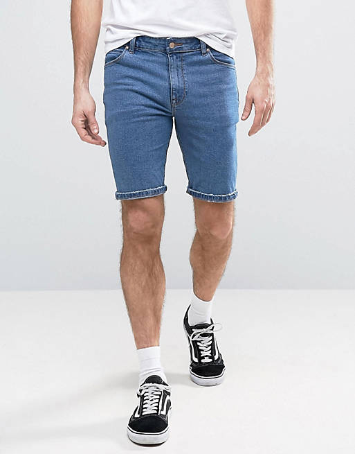 ASOS Denim Shorts In Super Skinny Mid Blue