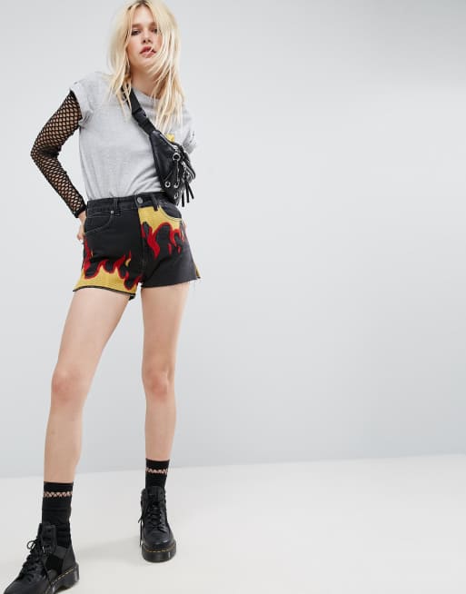 leather flame shorts