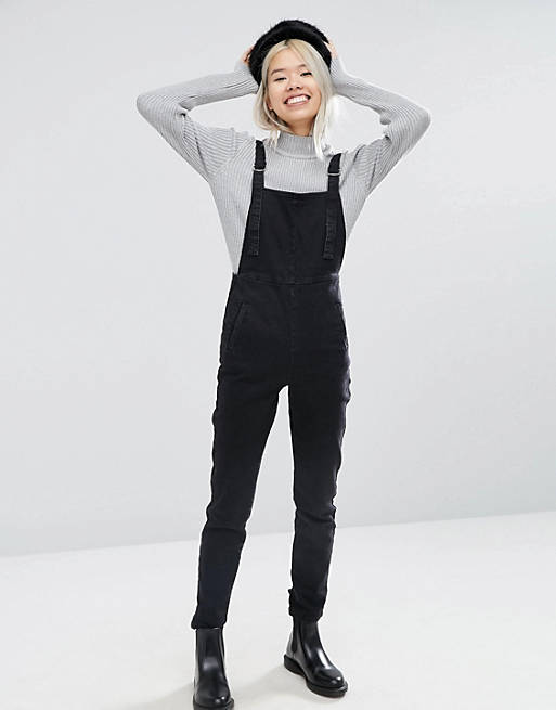 ASOS Denim Skinny Overall with D-Rings in Washed Black