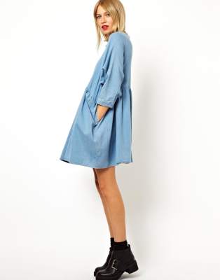 smocked denim dress