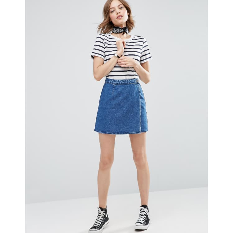 Asos black 2025 denim wrap skirt