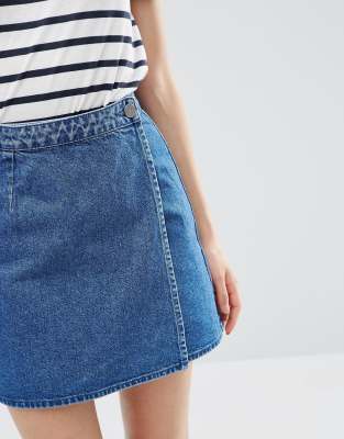 denim wrap mini skirt