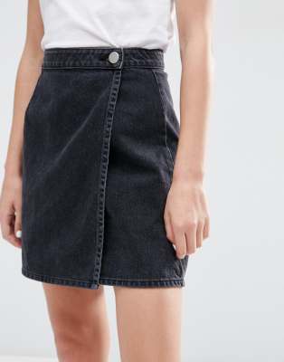 black wrap denim skirt