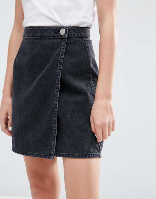 Asos black 2025 denim wrap skirt