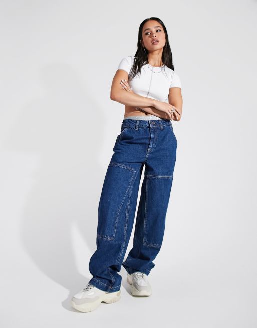 ASOS DESGIN cotton blend mid rise oversized combat 'skater' jeans in  darkwash - MBLUE