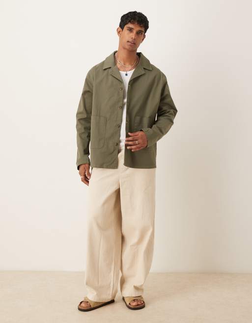 ASOS DESGIN cotton twill worker jacket in green