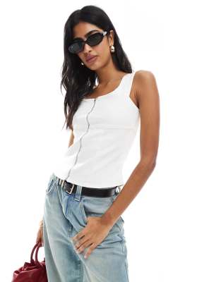ASOS DESGIN denim zip through square neck top in ecru - view 1