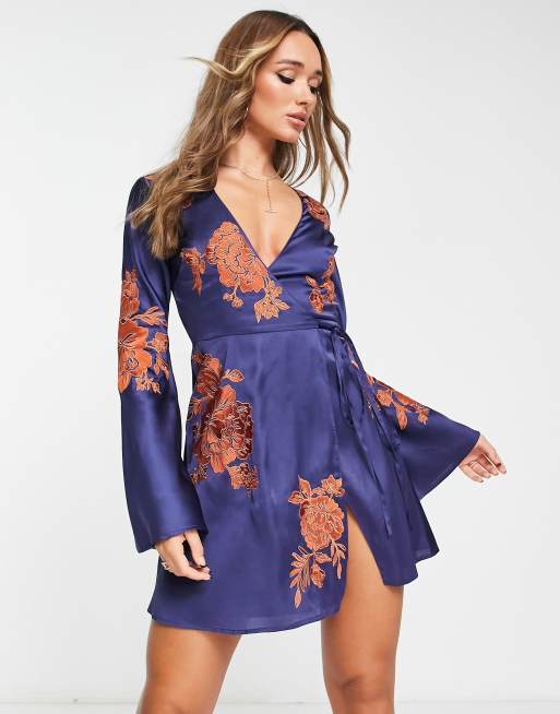 Asos blue wrap store dress