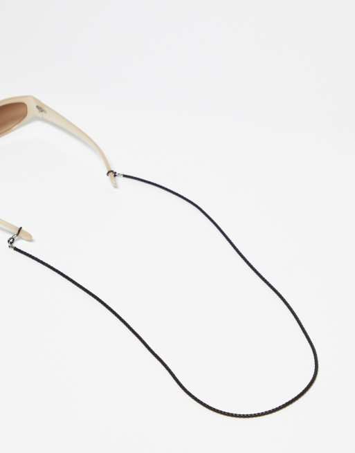 ASOS DESGIN faux leather sunglasses chain in black