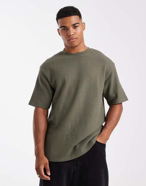 ASOS DESGIN heavyweight relaxed t-shirt in khaki waffle 