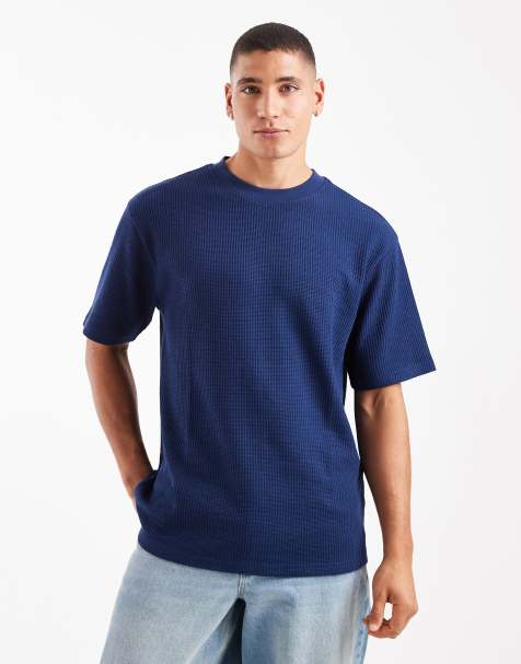ASOS DESGIN heavyweight relaxed t-shirt in navy waffle knit - view 1