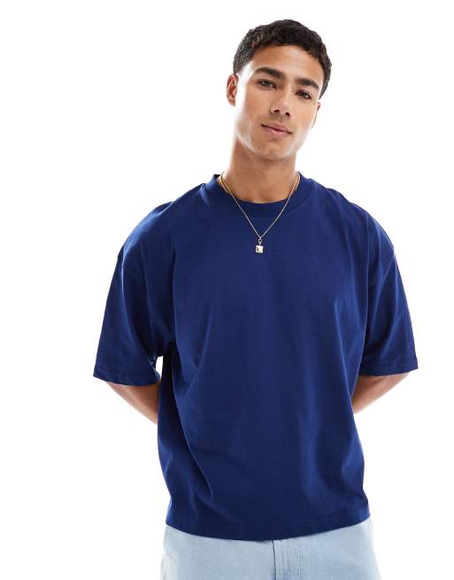 ASOS DESGIN - Marineblå oversized T-shirt med blomstergrafik i firkantet pasform, 2 af 4