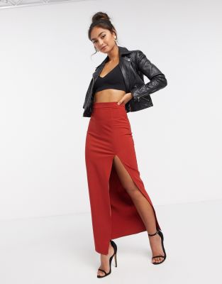 rust satin maxi skirt