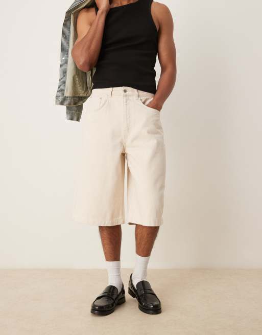ASOS DESGIN oversized denim jorts in beige, 3 of 5