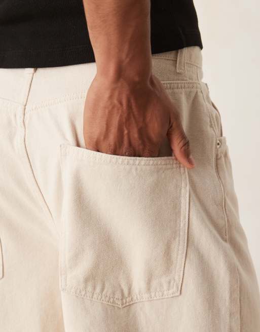 ASOS DESGIN oversized denim jorts in beige, 4 of 5