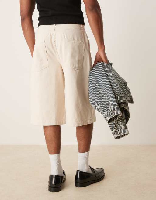 ASOS DESGIN oversized denim jorts in beige, 5 of 5