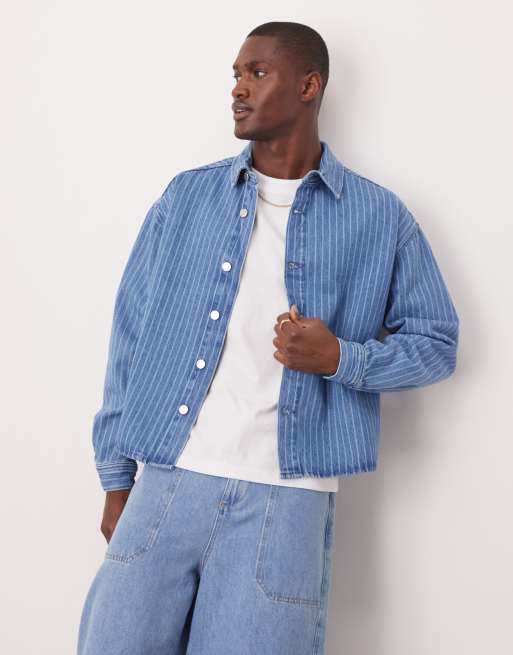ASOS DESGIN oversized denim overshirt in stripe