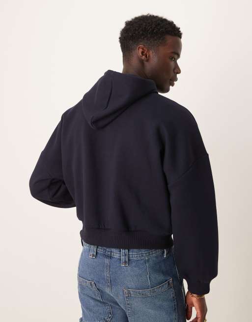 ASOS DESGIN oversized dropped shoulder cropped hoodie with embroidery in navy ASOS