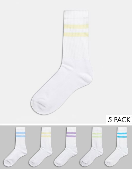 ASOS DESGN – Sportsocken mit mehrfarbigen Streifen im 5er-Pack